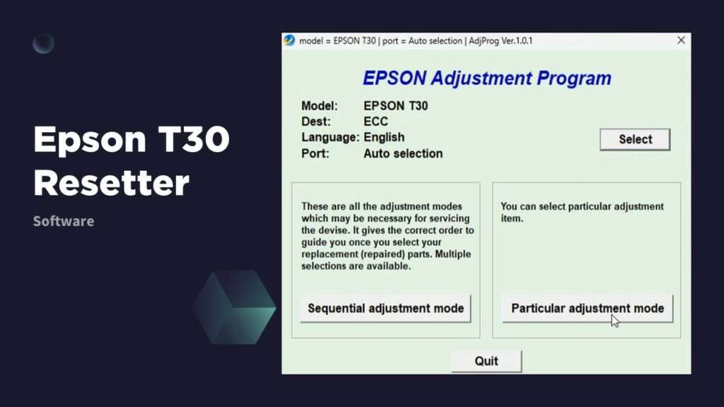 Epson T30 Resetter Software