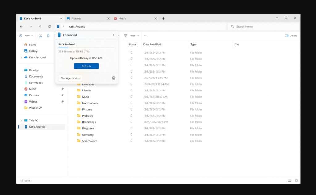 File Explorer for Android in Windows 11 OS
