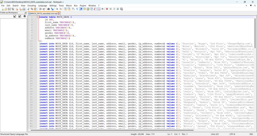 Dummy Data for MySQL