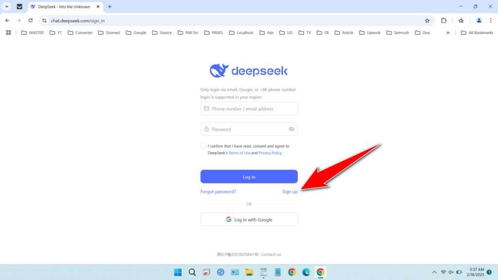 How to Sign Up for DeepSeek AI - Step 2