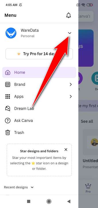 How to switch to dark mode canva android - step 2